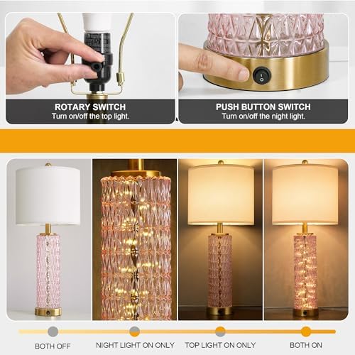 Oneach 27.75" Pink Table Lamps Set of 2 with Glass Nightlight for Bedside