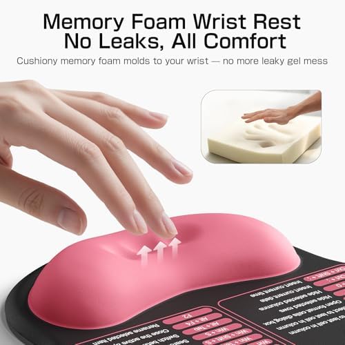 Mouse Pad with Wrist Rest - Ergonomic Memory Foam Excel Office Shortcut