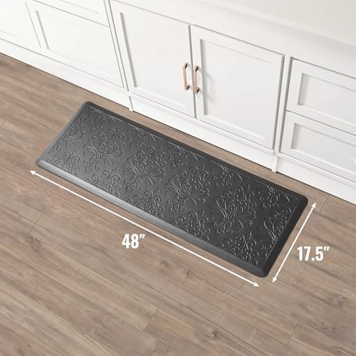 Chef Gear - Anti-Fatigue Wellness Kitchen Mat - Marni Design - Cushioned Comfort Chef Mat - Faux Leather - Cooking & Standing Relief -Skid-Resistant - Measures 17.5"x48" - Black