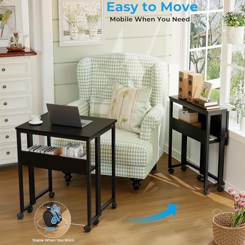 GreenForest Folding Desk with Wheels, 24.8" Rolling Table for Small Spaces