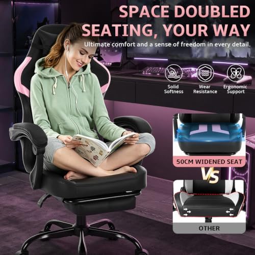 Office Computer Gaming Chair for Adults with Footrest, Hot Pink