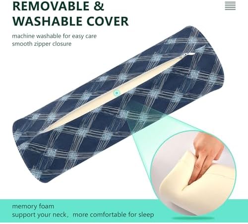 Outdoor Bolster Pillow Memory Foam Neck Roll Pillow for Sleeping Round Pillows Decorative Throw Pillows Cylinder Throw Pillow Round Bolster Cover with Zipper Argyle Plaid Deepskyblue