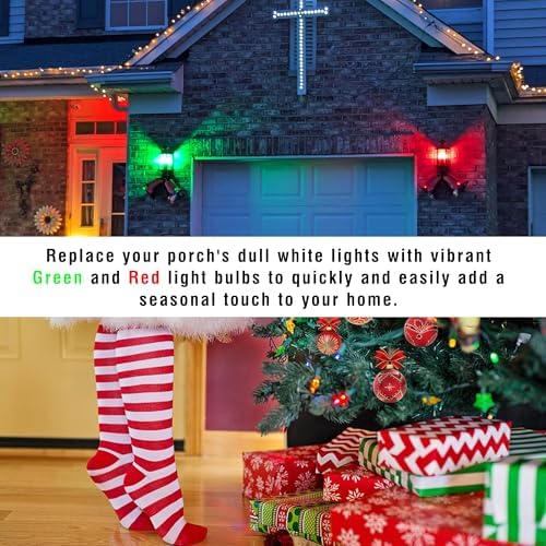 Red Green Light Bulbs 25w-40w Equivalent, Christmas Light Bulb(1Red+1Green)