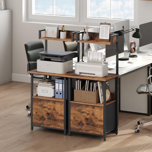 MAHANCRIS Printer Table with Storage, Home Printer Stand with File Cabinet, Fits A4/Letter Size Files, Printer Cabinet with Large Tabletop, Display Shelf, for Home Office, Rustic Brown PTHR3501