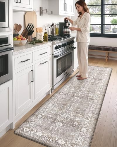 DEXI Kitchen Floor Mats Cushioned Anti Fatigue Runner Rug 24x87 Grey Floral