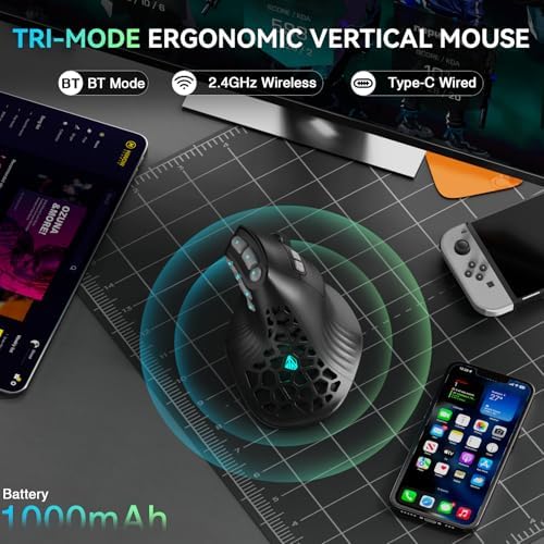 SOLAKAKA E9 PRO Vertical MMO Gaming Mouse with 8K Dongle- 36000 DPI PAW3395 Sensor,8,000Hz Polling Rate,Tri-Mode Ergonomic Wireless Mouse with 10 Side Buttons,RGB Mouse for PC/Mac - Black