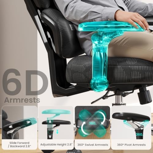 SEDETA S100 Ergonomic Office Chair with Lumbar Support, 6D Armrests, Black