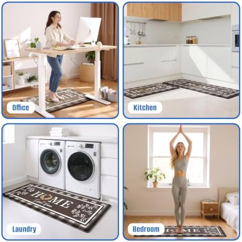 Kitchen Mats 2PCS, Anti Fatigue Rugs, 17.3x30+17.3x47.2in,Brown