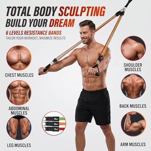 WHATAFIT Resistance Bands, 5 Level Exercise Bands with Handles for Workout