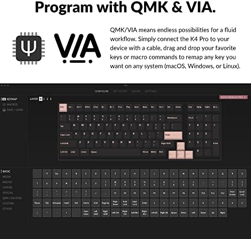 Keychron K4 Pro Custom Wireless Mechanical Keyboard, 100 Keys Hot-swappable QMK/VIA Programmable Macro with K Pro Brown Switch RGB Backlit Compatible with Mac Windows Linux - Black