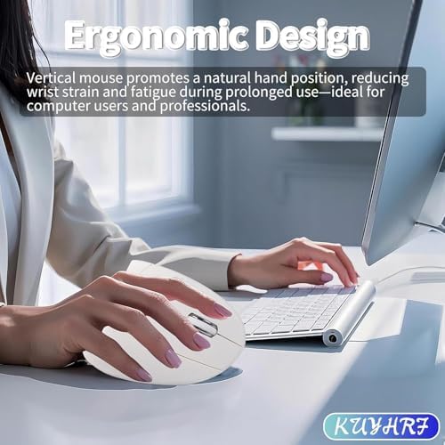 Ergonomic Vertical Wireless Mouse - USB C Dual Interface, Multi-Device Compatible, Reduces Hand Fatigue for PCs and Laptops, for Friends and Family (White)