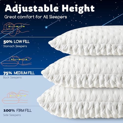 KUCEY Cooling Side Sleeper Pillow for Neck and Shoulder Pain, Luxury Shredded Memory Foam Curved Bed Pillows for Sleeping Set of 1- Adjustable Queen Size- Washable Cover Original White