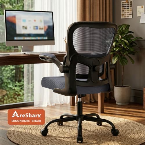 AreShark Office Chair Ergonomic Desk Chairs with Adjustable Lumbar Support& Headrest Hanger, High Back Breathable Mesh Chair with Wheels, Rolling Swivel Comfy Task Computer Chair for Home Work Gaming