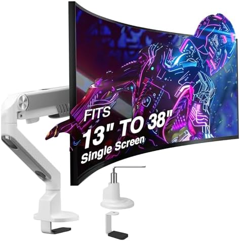 AVLT Single 13"-38" Monitor Arm Desk Mount - White