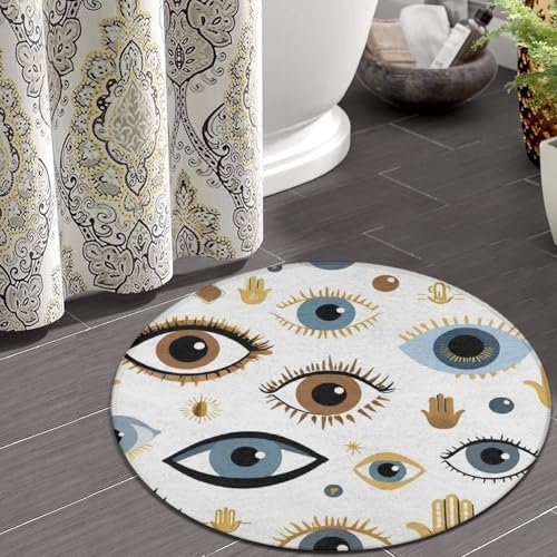 Large Machine Washable Circular Rugs, Home Decor Round Mat for Living Room Sofa Office Evil Eye