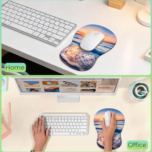 Mouse Pad with Wrist Rest Ergonomic Memory Foam Support, Non-Slip Rubber Base, Comfortable Typing Cushion for Home Office Computer Laptop, Beach