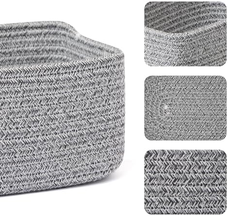 MiniArk Small Storage Baskets for Organizing | Closet Organizer Bins | Shelf Toy Basket | Woven Rope Baskets | Cube Decorative Box | Shallow Basket | 11.5x7.5x4.7” | 3 Packs Mixed Grey