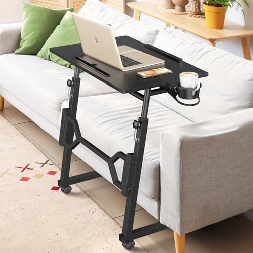 Enayplon Small Standing Desk with Wheels, Portable Treadmill Desk, Rolling Desk Adjustable Height for Laptop, Mobile Standing Table for Walking Pad, Bedside Table
