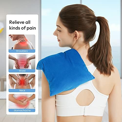 Microwave Heating Pad 8 * 12" Microwave Bean Bag Heating Pad for Neck and Shoulders, Moist Heat Pack Pillow Warm Compress for Knee, Muscles, Joints, Abdomen - Light Blue