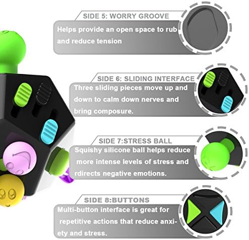 Fidget Dodecagon –12-Side Fidget Toys Cube Relieves Stress and Anxiety Anti Depression Travel Toy Stocking Stuffers for Kids Gifts for Children and Adults (B2 Black Colorful)