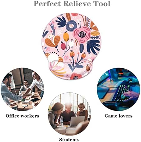 Floral Ergonomic Mouse Pad with Wrist Support, Cute Premium-Textured Mouse Mat for Wireless Mouse, Non-Slip Rubber Base, Comfortable Desk Accessories for Laptop, Office, Home, Game, Pink