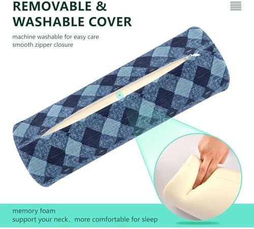 Bolster Pillows for Bed Down Neck Roll Pillow Round Pillows for Chairs Cylinder Pillow Long Lumbar Support Pillow Argyle Plaid Deepskyblue