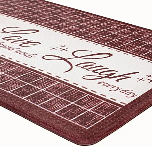 Anti-Fatigue Floor Comfort Mat, 18 x 30 in, Live, Love, Laugh Burgundy