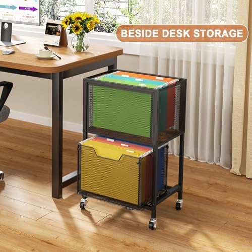 Tiaoheka Rolling File Cart, Mobile File Cabinet with Wheels Hanging Files, Hanging File Organizer Fit Letter/Legal Size Beside Under Desk for Office, Home（Patent Pending）