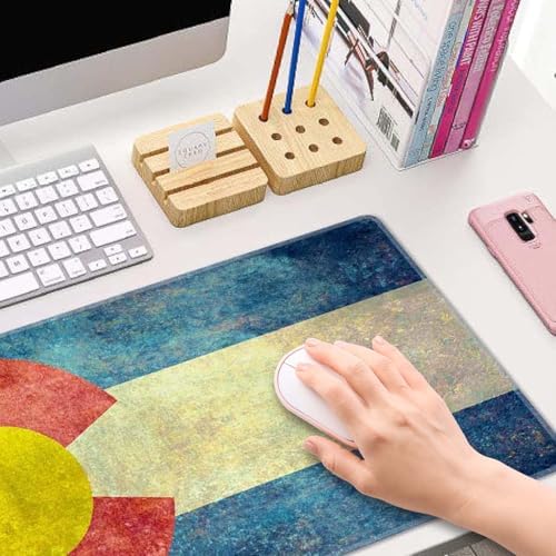 Large Gaming Mouse Pad with Stitched Edges, Vintage Colorado State Flag Desk Mat, Extended Keyboard Pad, Non-Slip Rubber Base Desk Pad for Keyboard and Mouse, 31.5X11.8 inch