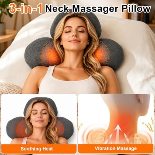 Cordless 3-in-1 Rechargeable Heated Neck Massager Pillow