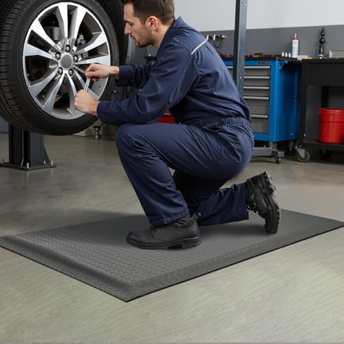 Nisorpa Anti Fatigue Mats Industrial 3' x 5' Ergonomic Standing Mat 15/16" Extra Thick Heavy Duty Commercial Diamond Plate Support Shop Floor Mat for Leg & Back Pain,Grey