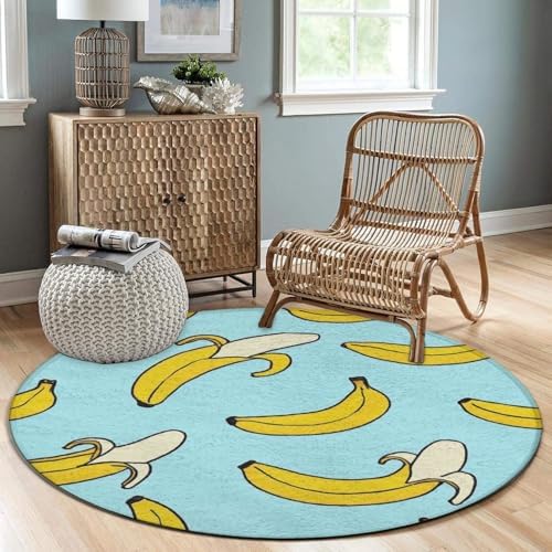 Fashion Round Area Rug Large Non Slip Carpet Unisex Home Decor Mat Cute Banana