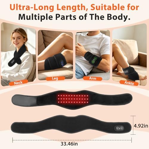Neck Heating Pad with Massage, Heating Neck Wrap with 660nm 850nm Red Light, with 3000mAh Rechargeable, 3 Levels Heat & 3 Massage, Electric Nape Heating Pad for Soreness Stiffness