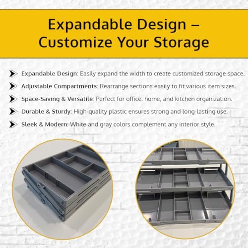 3 Tier Drawer Organizer, Multi Level Smart Drawer Organizer for Desk, Expandable Organizer for Office, Makeup, Jewelry, Kitchen, Folding Storage for Home and Office Drawers & Craft Organizer - Gray