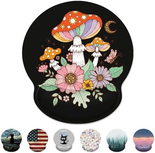 Black Mushroom Ergonomic Mouse Pad with Wrist Rest for Desk Work Office