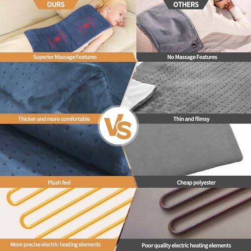 Massaging Weighted Heating Pad for Back Pain Relief,12"*24",Denim Blue
