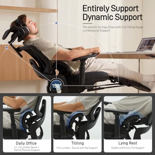 FLOW360 Ergonomic Mesh Office Chair with Footrest, Big&Tall Chair Black MS
