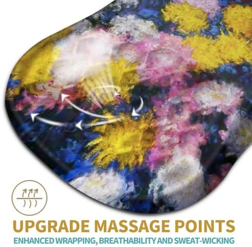 Hokafenle Ergonomic Mouse Pad Wrist Support with Massage Design, Wrist Rest Pain Relief Mousepad with Memory Foam&Non-Slip PU Base, Mouse Pads for Wireless Mouse & Desk(12x8 inch,Monet Chrysanthemum)