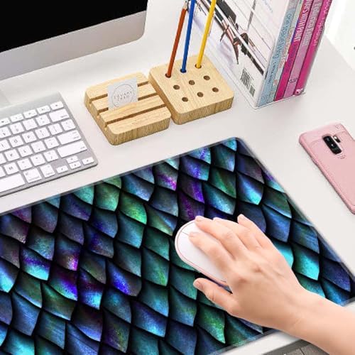 Dragon Scales Large Gaming Mouse Pad for Desk, Desk Mat with Seamed Edges, Waterproof Desk Pad, Non-Slip Rubber Base, 31.5x11.8 Inch Keyboard Pad Computer Mat, Big XL Mousepad
