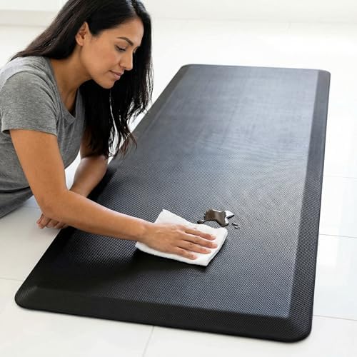 Anti Fatigue Floor Mat - 3/4 Inch Thick Kitchen Rug for Floor, Standing Desk Mat - Comfort at Home, Office, Garage - Non Slip Bottom, Durable and Stain Resistant (Black, 20" x 39")