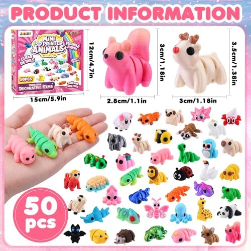 JOICEE 50Pcs 3D Printed Animals Articulated Flexible 3D Printed Fidget Toys