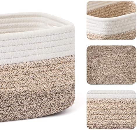 MiniArk Small Storage Baskets for Organizing | Closet Organizer Bins | Shelf Toy Basket | Woven Rope Baskets | Cube Decorative Box | Shallow Basket | 13x8.5x5.1” | 4 Packs Gradient Brown