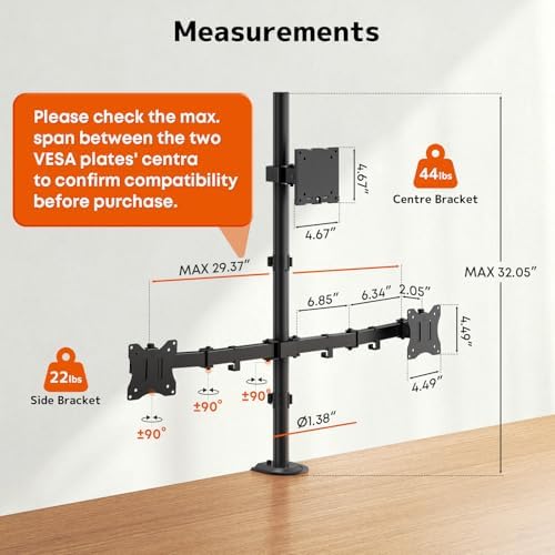 PUTORSEN Triple Monitor Mount for Up to 49" Ultrawide and 32" Monitors