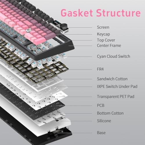NACODEX Ajazz AK980 V2 Pink Gaming Machanical Keyboard Gift Switch Full Size RGB Gasket Mount 10000mAh Triple Modes Custom Keyboard with Five Layer Pad | Knob Control