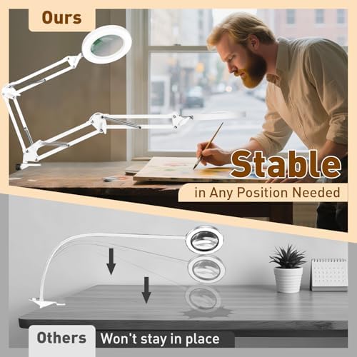 KIRKAS Magnifying Glass with Light and Stand, 12X 20in Clamp