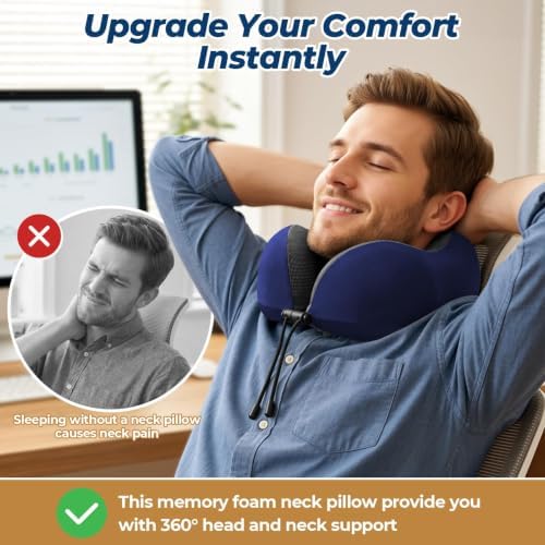 ExploreBliss Travel Pillow, Memory Foam Neck Pillow Airplane, Blue