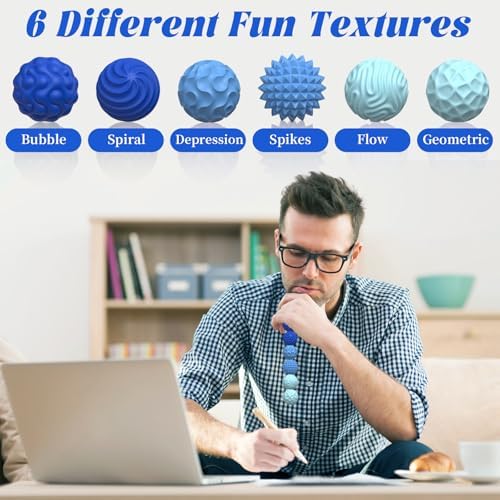 Silicone Magnetic Balls, Fidget Toys for Adults & Teens, 6PCS Stress Balls Sensory Toy, Quiet Magnet Desk Fidgets with Textured, ADHD Anxiety Relief Items, Fun Stocking Suffers Gifts (Blue)