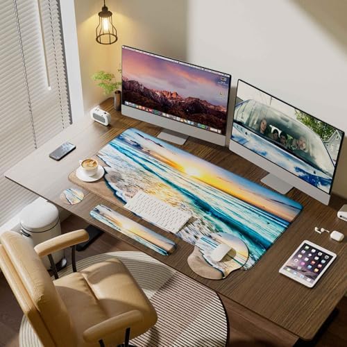 Desk Mat Set Keyboard and Mouse Pad with Wrist Rest Support