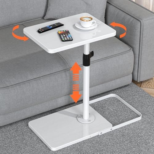 TV Tray Table for Couch - Adjustable Height & 360°Swivel Panel Design，Larger Metal and Wooden Base to Prevent Slipping，Sofa Armrest Tray Table for Eating Laptop Couch Bed Dinner or Small Space