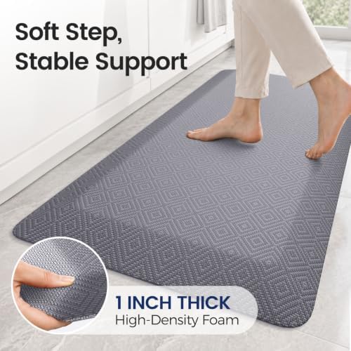 1" Extra Thick Anti Fatigue Kitchen Mats for Floor Standing Desk Mat, Grey
